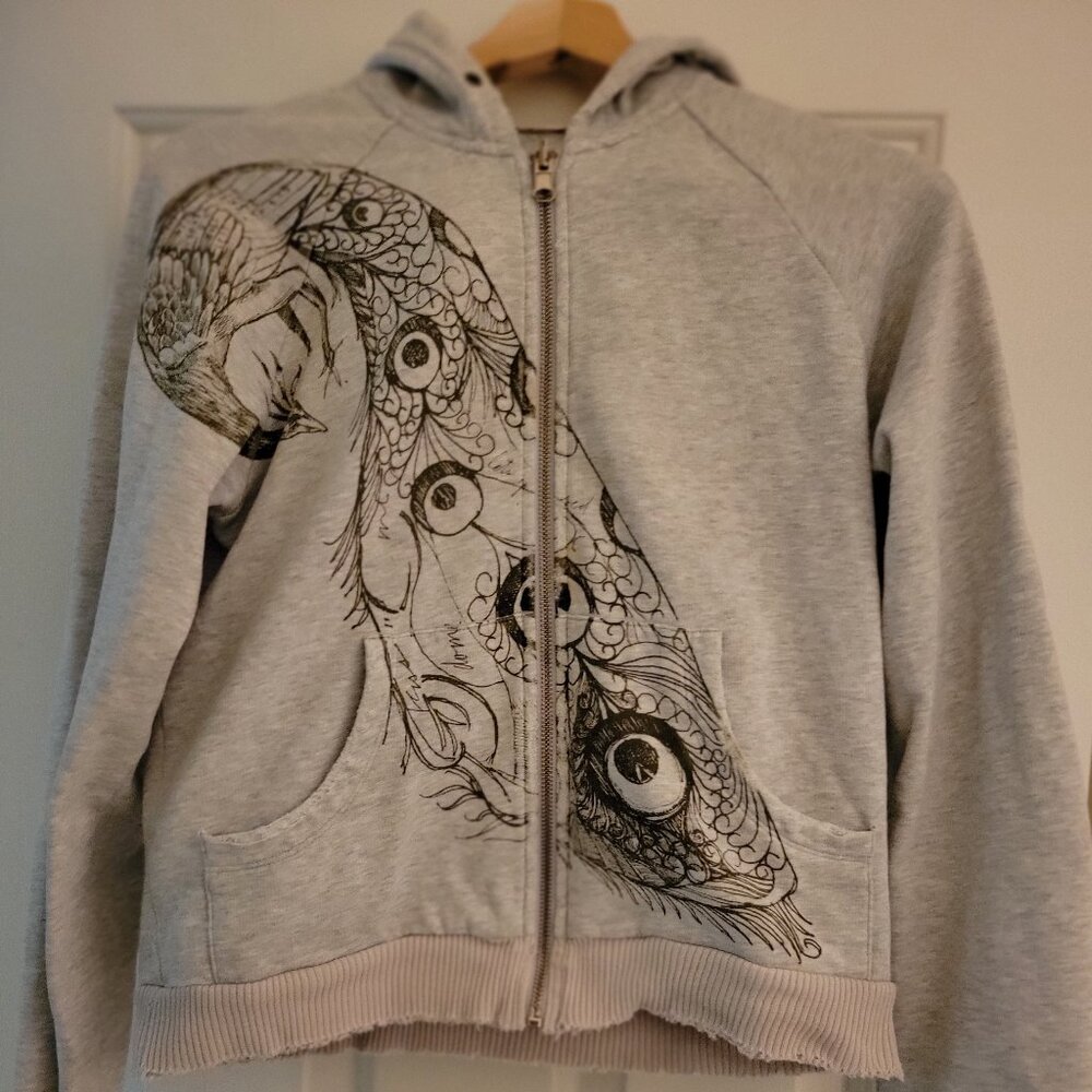L.A.M.B. Peacock Hoodie Gray Size M Distressed